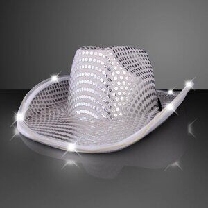 White Sequin Light Up LED Flashing Cowboy Hat with Sequins LEDS, Cowgirl,Western